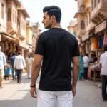 Mens premium black t shirt with brown chest logo (3)