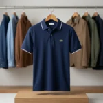Premium mens navy blue polo t shirt with contrast collar piping (1)