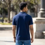 Premium mens navy blue polo t shirt with contrast collar piping (3)