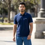 Premium mens navy blue polo t shirt with contrast collar piping (4)