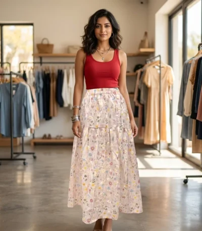 Women wearing Masi pink floral print (2)
