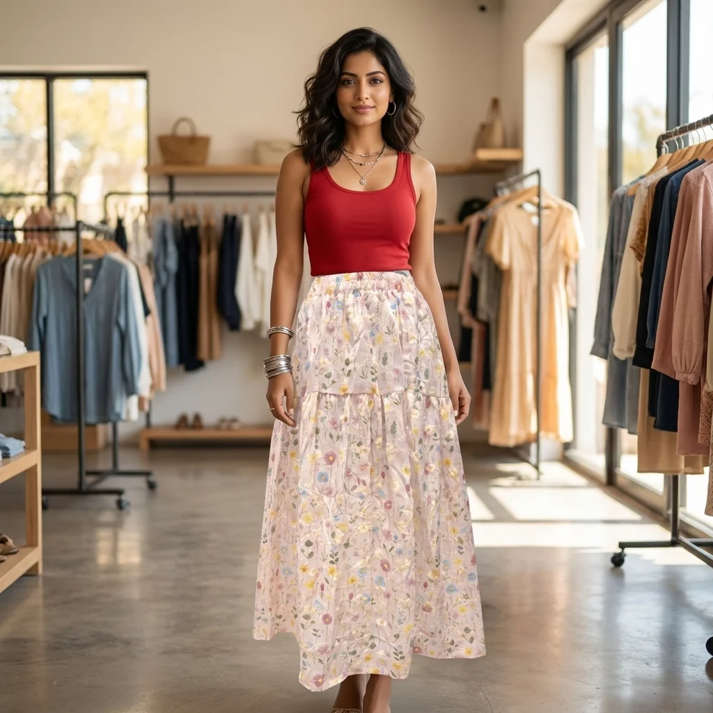 Women wearing Masi pink floral print (2)