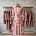 Womens Masi Dress, a pink printed maxi shirt dress (1)