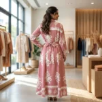 Womens Masi Dress, a pink printed maxi shirt dress (3)