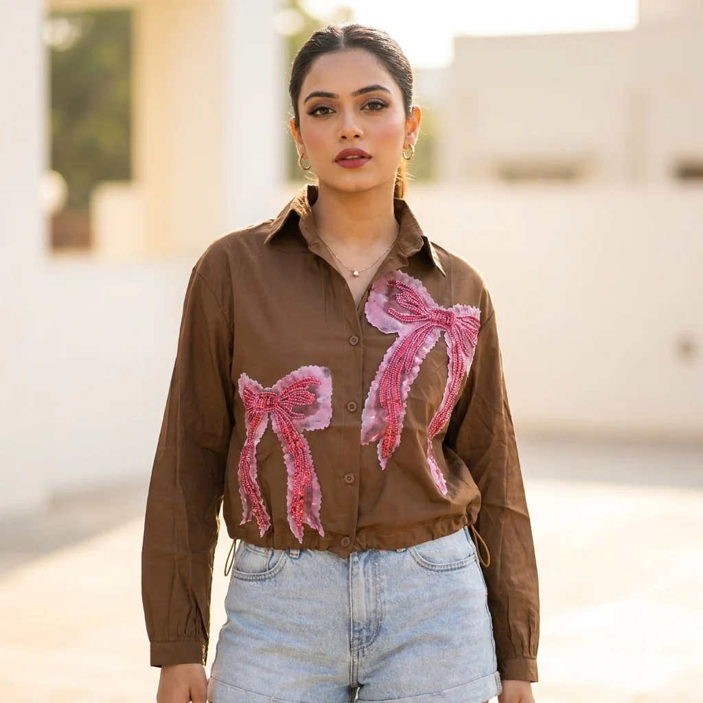 Womens brown crop shirt (6) Womens brown crop shirt (6)