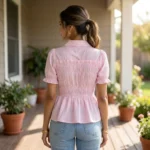 Womens light pink smocked peplum top (1)