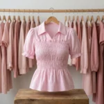 Womens light pink smocked peplum top (3)