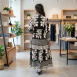 black and white floral printed maxi dress with long sleeves (1)