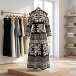black and white floral printed maxi dress with long sleeves (2)