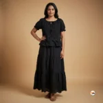 Black cotton co-ord set featuring an essential tiered skirt – cotton co-ord set – photo 1
