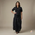 Black cotton co-ord set featuring an exclusive embroidered top and matching skirt for women – cotton co-ord sets – photo 1