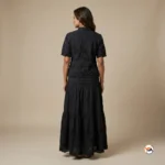 Black cotton co-ord set featuring an exclusive embroidered top and matching skirt for women – cotton co-ord sets – photo 2