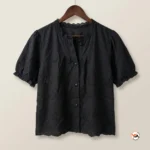 Black cotton co-ord set featuring an exclusive embroidered top and matching skirt for women – cotton co-ord sets – photo 4