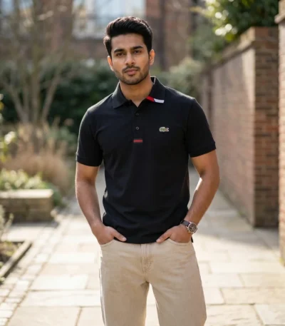 black short sleeve polo t shirt with red collar (2)