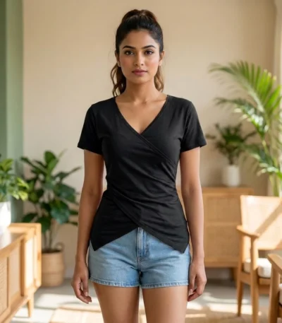 Black Wrap Top Essential Women's Fashion – black wrap top – photo 1