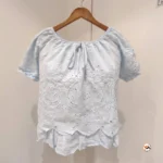 Blue cotton co-ord set featuring an exclusive tiered midi skirt and matching top with intricate embroidery – blue cotton co-ord set – photo 3
