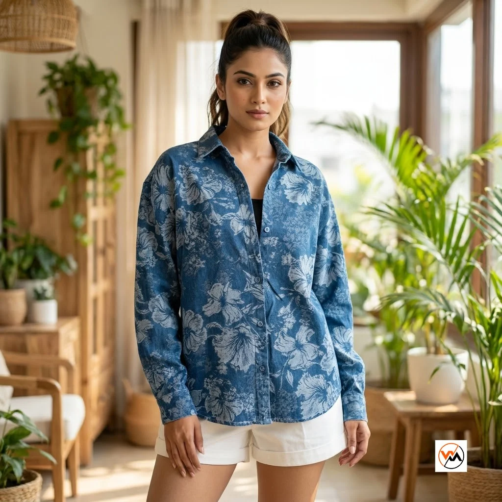 Blue floral shirt brings exclusive style to womens wear collections – blue floral shirt – photo 1