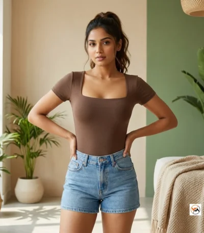 Brown Bodysuit Signature Essential Women Square Neck – Brown Bodysuit – photo 1