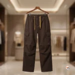 Brown cargo pants for women featuring a stylish brown utility design and yellow drawstring – brown cargo pants – photo 2