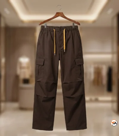 Brown cargo pants for women featuring a stylish brown utility design and yellow drawstring – brown cargo pants – photo 2