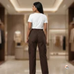 Brown cargo pants for women featuring a stylish brown utility design and yellow drawstring – brown cargo pants – photo 3