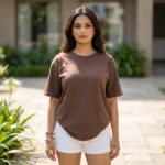 brown relaxed fit t shirt with short sleeves (3)