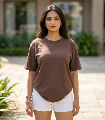 brown relaxed fit t shirt with short sleeves (3)