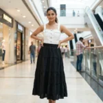 Essential Black Tiered High Waist Midi Skirt for Women – black tiered midi skirt – photo 1