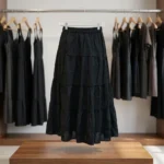 Essential Black Tiered High Waist Midi Skirt for Women – photo 2
