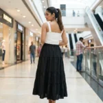 Essential Black Tiered High Waist Midi Skirt for Women – photo 3