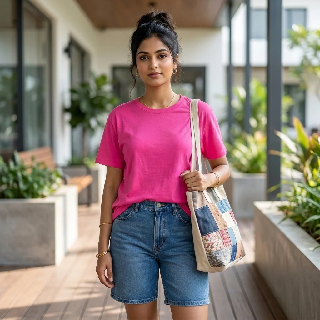 Essential Bright Pink Round Neck Women's T-Shirt – women pink round neck t shirt – photo 1