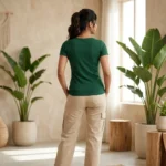 Essential green top for women featuring an elegant front twist detail and classic short sleeves – green top for women – photo 2