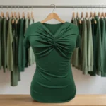 Essential green top for women featuring an elegant front twist detail and classic short sleeves – green top for women – photo 5