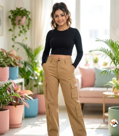 Essential Khaki Cargo Pants for Women with Utility Pockets – Khaki Cargo Pants – photo 1