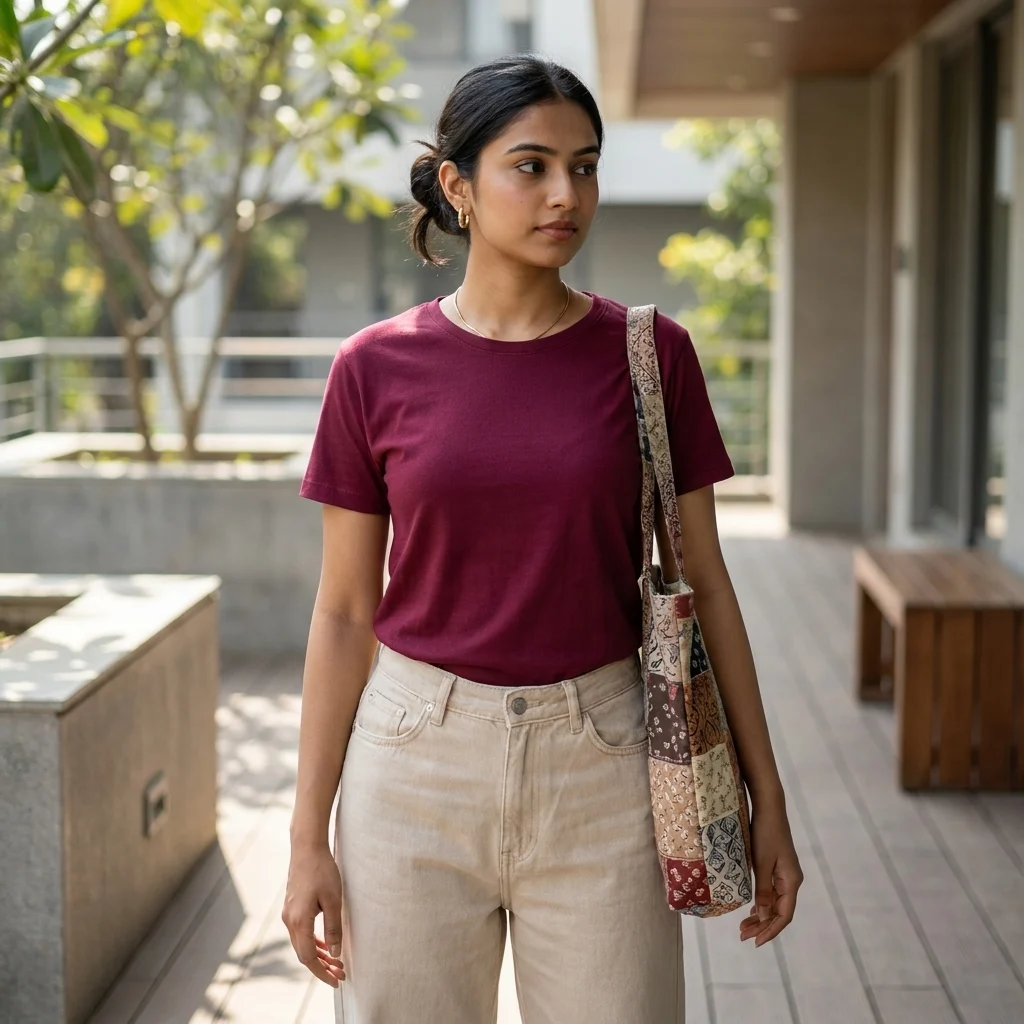 Essential Maroon Crew Neck Short Sleeve T-Shirt for Women – maroon t shirt for women – photo 1