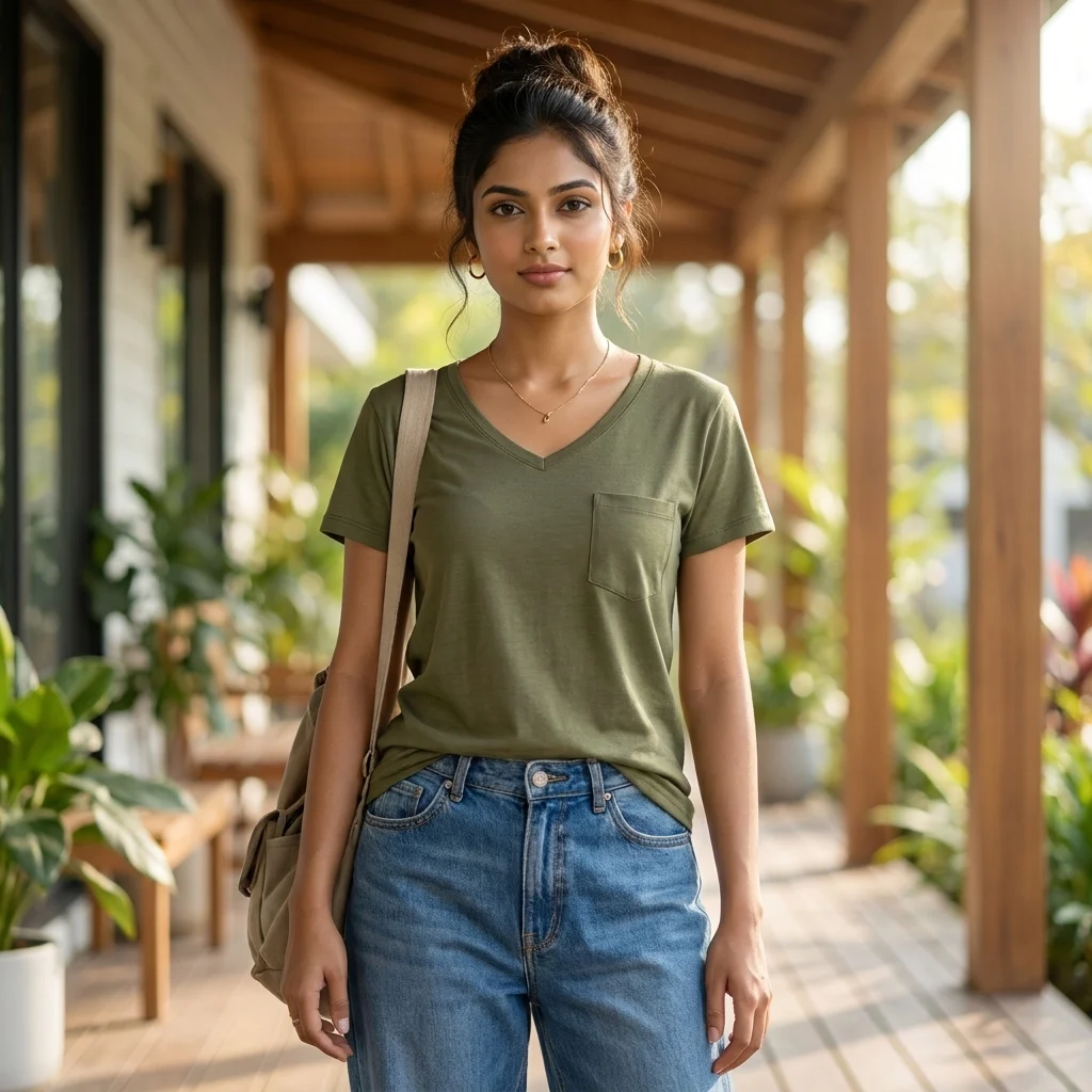 Essential Olive Green V Neck Pocket T Shirt for Women – women olive green v neck t shirt Essential Olive Green V-Neck Pocket T-Shirt for Women – women olive green v neck t shirt – photo 1