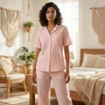 Essential Pink Striped Seersucker Co-ord Set for Women – pink striped co ord set – photo 1