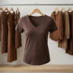 Essential Women's Dark Brown V-Neck Pocket T-Shirt – photo 3