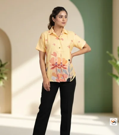Exclusive Floral Print Yellow Shirt for Women – floral print yellow shirt – photo 1