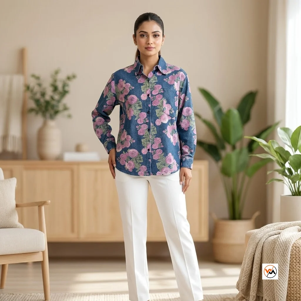 Exclusive Floral Women's Shirt With Classic Collar – Pink floral women's shirt – photo 1