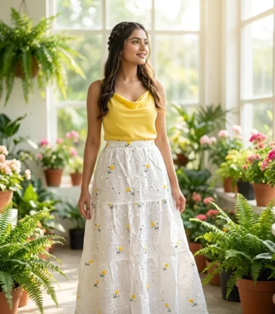 Exclusive White Embroidered Long Skirt for Women – white embroidered long skirt – photo 1