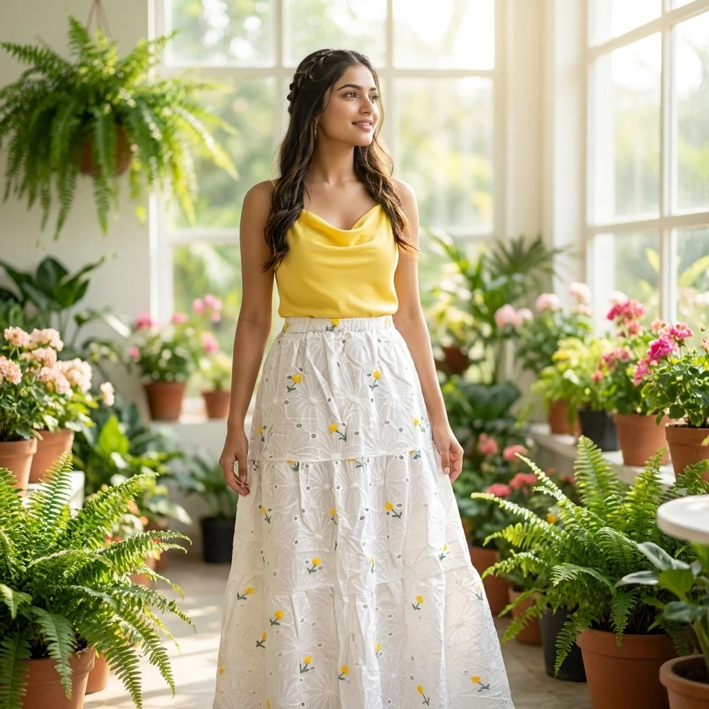 Exclusive White Embroidered Long Skirt for Women – white embroidered long skirt – photo 1
