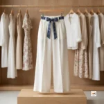 Exclusive White Linen Trousers for Women with Blue Belt – Exclusive White linen trousers – photo 2