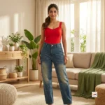 Exclusive Women Blue Jeans with Rhinestone Accents and Straight Leg Fit – Women exclusive blue jeans – photo 1
