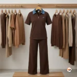 Exclusive Women Brown Cotton Co-ord Set with Denim Collar – Women Brown Cotton Co-ord Set – photo 2