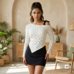 Exclusive Women's Polka Dot Top with Asymmetric Hem – polka dot top – photo 1