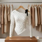 Exclusive Women's Polka Dot Top with Asymmetric Hem – polka dot top – photo 3