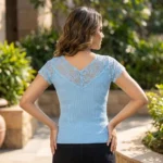 light blue ribbed V neck top (1)