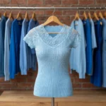 light blue ribbed V neck top (2)