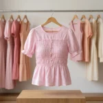 light pink smocked peplum top with puff sleeves (1)